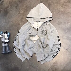 Chrome Hearts Light Gray Hoodie with Black Graphics